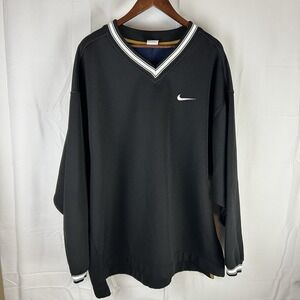 VTG Nike Sweatshirt V-Neck Black Mens XXL Pull Over Swoosh Logo 90s Sherpa Lined